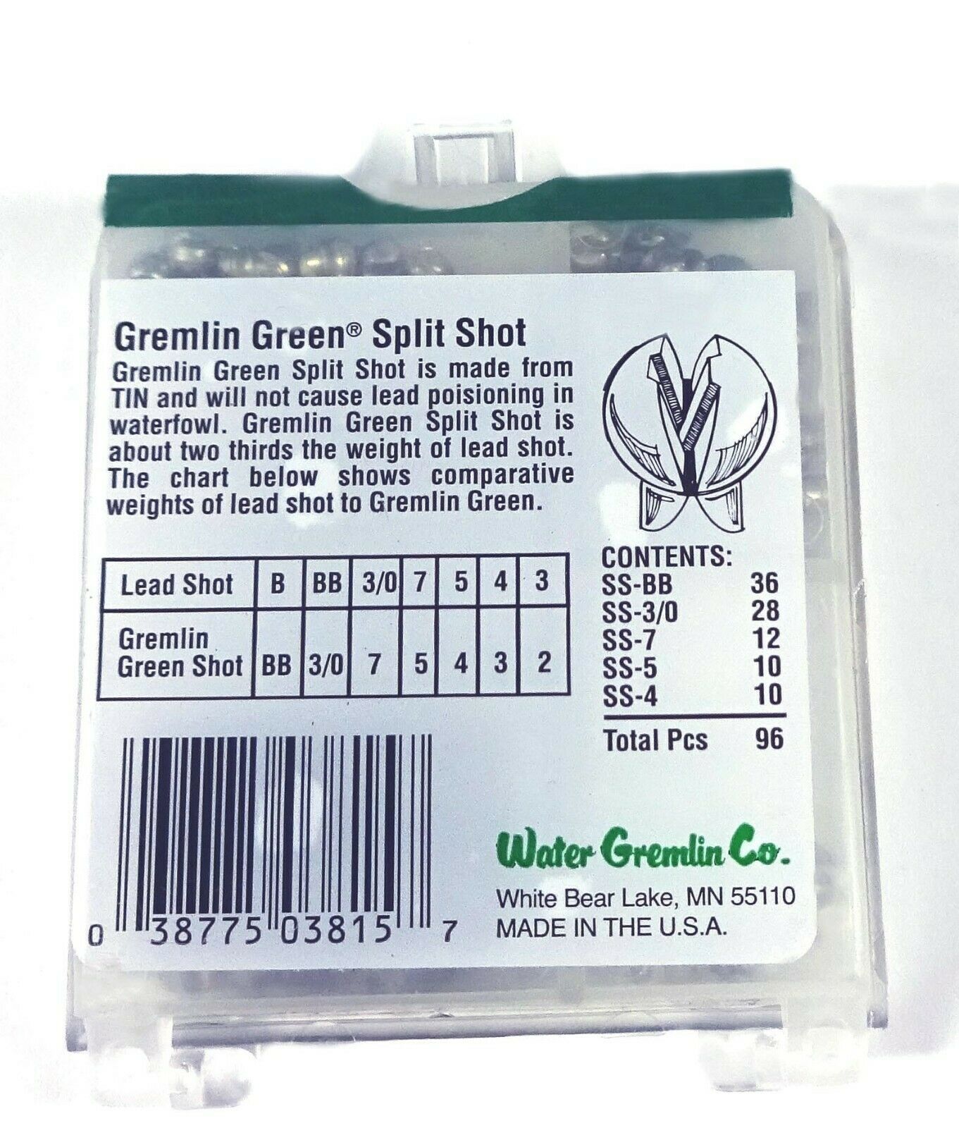 Water Gremlin's Green/Tin Removable Split Shot Pro Pack, #zss Pro, 96 Pieces