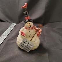 Vintage Ceramic Snowman Figurine W/ Shovel and Cardinals - £9.23 GBP