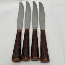 Bakelite Tested Knives Horn Wood-Look Handle Brown  MCM Set of 4 Stainless Steel - £14.93 GBP