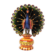 Wooden Hand Painted Peacock Statue Handmade Peacock Love Bird For Gifts - £43.96 GBP