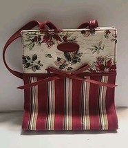 Longaberger Christmas Tote Lunch Bag Purse Poinsettia Holly Stripe magne... - $20.66 CAD