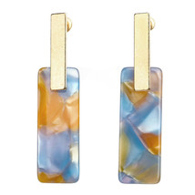 Blue Multicolor Acrylic &amp; 18K Gold-Plated Tortoise Rectangle Drop Earrings - £11.04 GBP