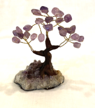 Natural Light Purple Amethyst Crystal Metal and Stone Tree - £18.90 GBP