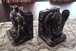 Ceramic Eagles Bookends Wall Hanging Book Ends drip Brown - $79.37