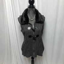 Charter Club Vest Womens Large Gray Zipper Front Buttons Black Faux Fur Collar S - £13.15 GBP
