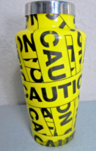 &quot;Caution&quot; Bright Yellow Black Text Glass Vase Stainless Steel Container W/O Lid - £8.68 GBP