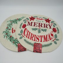 St Nicholas Square Placemats 2 Merry Christmas Blessed Round Braided Cotton - £14.21 GBP