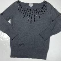 Forever 21 Soft Gray Sweater Medium Angora Blend Stretch Long Sleeve Emb... - $11.99