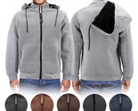 Men&#39;s Quilted Pattern Sherpa Lined Removable Hood Zip Up Sweater Jacket - £45.21 GBP