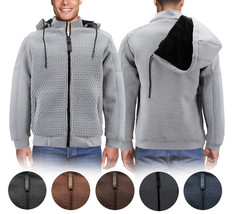 Men&#39;s Quilted Pattern Sherpa Lined Removable Hood Zip Up Sweater Jacket - £45.40 GBP