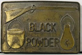 Vintage Black Powder 3.5 in Belt Buckle Brass Guns Ammo Rifle Shotgun - £7.87 GBP