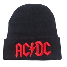 AC/DC Knit Ski Hat Beanie Black and Red Heavy Metal 80&#39;s Rock Lovers Gift - £4.47 GBP