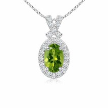 ANGARA Vintage Style Peridot Pendant with Diamond Halo in 14K Solid Gold - £833.37 GBP