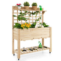 Wooden Raised Garden Bed with Wheels Trellis and Storage Shelf - Color: ... - $159.99