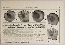 1931 Print Ad Denkert Baseball Gloves Premiums Johnstown,New York - $15.94