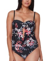 MSRP $54 Bar III Floral-Print Tankini Top Black Size Large - £18.13 GBP