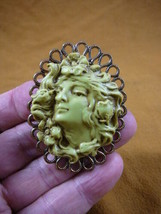 (CL61-21) Lady hair wind flowers green Cameo brass Pin Pendant Jewelry brooch - £26.14 GBP