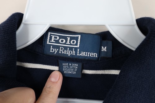 Vintage 90s Ralph Lauren Mens Medium Faded Striped Collared Golf Polo Shirt Blue Item image 6