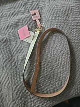 KATE SPADE Leather Belt Logo Buckle REVERSIBLE White &amp; Mocha XL Gold New - $38.56