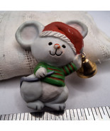 Vintage Hallmark Christmas Resin Gray Mouse Bell Ringer Lapel Pin 1.5&quot; - $13.50