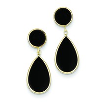 14K Gold Onyx Teardrop Dangle Earrings Jewelry 25mm x 9mm - £166.92 GBP