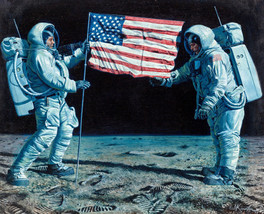 Framed canvas art print Giclee The Giant Leap for Mankind US Astronauts Moon - £31.64 GBP+