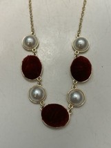 Monet Necklace Faux Pearl and Burgundy Velvet on Gold Tone Necklace New on Card - £17.17 GBP