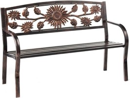 Plow &amp; Hearth Black Metal Sunflower Garden Bench for Patio, Yard and Garden with - £176.42 GBP