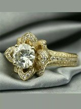 3.50 KT Rotondo Diamanti Finti Fiore Fidanzamento Anello 14k Placcato Oro Giallo - £74.85 GBP