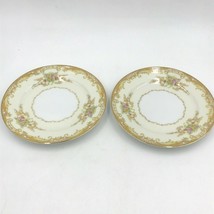 2 Noritake M China Olivia Bread and Butter Plates Gold Rim Tan Scroll Fl... - $22.95