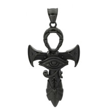 Ancient Egyptian Black Ankh Necklace Stainless Steel Eye of Ra Aunk Pendant - £23.17 GBP