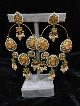 Antique Kundan jewelry earrings Big white Gold plated chand bali Jewelry Set 2 - £32.36 GBP