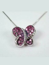 1.15CT Simulated Diamond Pink Sapphire Butterfly Pendant 14K White Gold Plated - £51.00 GBP