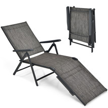 Patio Folding Chaise Lounge Chair Outdoor Portable Reclining Lounger Beach Grey - £91.20 GBP