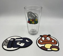Super Mario Villains 1 Drinkware Glass 16 oz &amp; 2 Coaster Set by Geeknet ... - $14.99