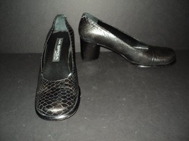 Via Spiga Sz 7.5 M Shoes Pumps Chunky Heel Black-Brown Snake Skin Print Leather - £27.02 GBP