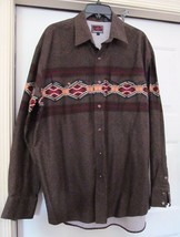 ROPER Men&#39;s Shirt Snap Button Front L/S Brown Multi 100% Cotton Men&#39;s L VTG - £26.83 GBP