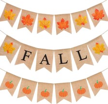 Thanksgiving Happy Fall pumpkin Burlap Banner 3 Set of 6.6 Feet Thanksgiving - £6.83 GBP