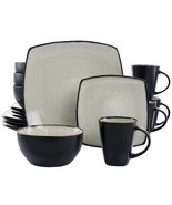 Gibson Elite Soho Lounge 16 Piece Square Stoneware Dinnerware Set in Sand - $127.57 CAD