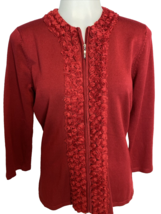 RED Women&#39;s Zip Front Cardigan Sweater with Rosettes Red Medium - £18.68 GBP
