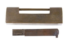 Antique Chinese Engraved brass Cabinet/trunk lock - £152.52 GBP