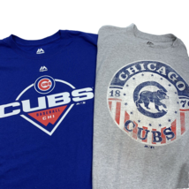 2 Chicago Cubs Baseball Blue Gray T-Shirt Majestic MLB Screen Print Mens XL NEW - £12.18 GBP