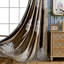 Vogol 2 Panels European Floral Embroidered Curtains, Blackout, Chocolate Brown - £51.06 GBP