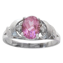 1.50 Carat Pink Quartz & 0.04 Carat Diamond Accent Vintage Ring 14K White Gold - £194.16 GBP