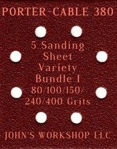PORTER-CABLE 380 - 80/100/150/240/400 Grits - 5 Sandpaper Variety Bundle I - £3.98 GBP