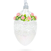 Jeweled Pink Roses Glass Egg Christmas Ornament 4 Inches - £40.75 GBP