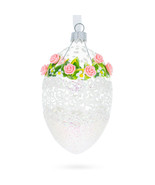 Jeweled Pink Roses Glass Egg Christmas Ornament 4 Inches - £40.05 GBP