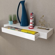 Modern Wooden White Floating Wall Mounted Wall Display Storage Shelf Drawer Wood - £48.44 GBP+