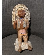 CERAMIC MOLD HAND-PAINTED STATUE NATIVE AMERICAN INDIAN CHIEF 14&quot; ANTIQU... - $42.56
