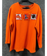 Halloween Sweatshirt Women 2XL Orange Fleece Top Felted Pumpkins Holiday... - $24.82